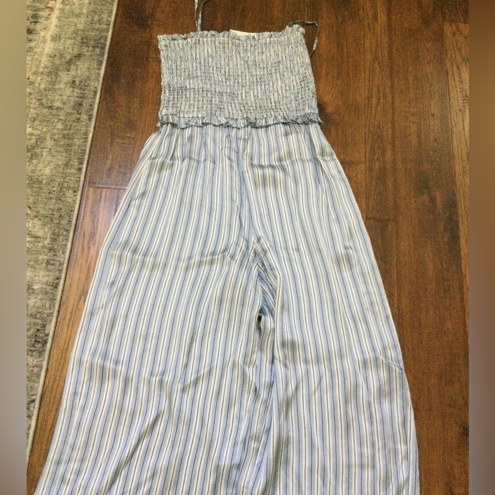Cami NYC the Kyla jumpsuit 100% silk blue white striped